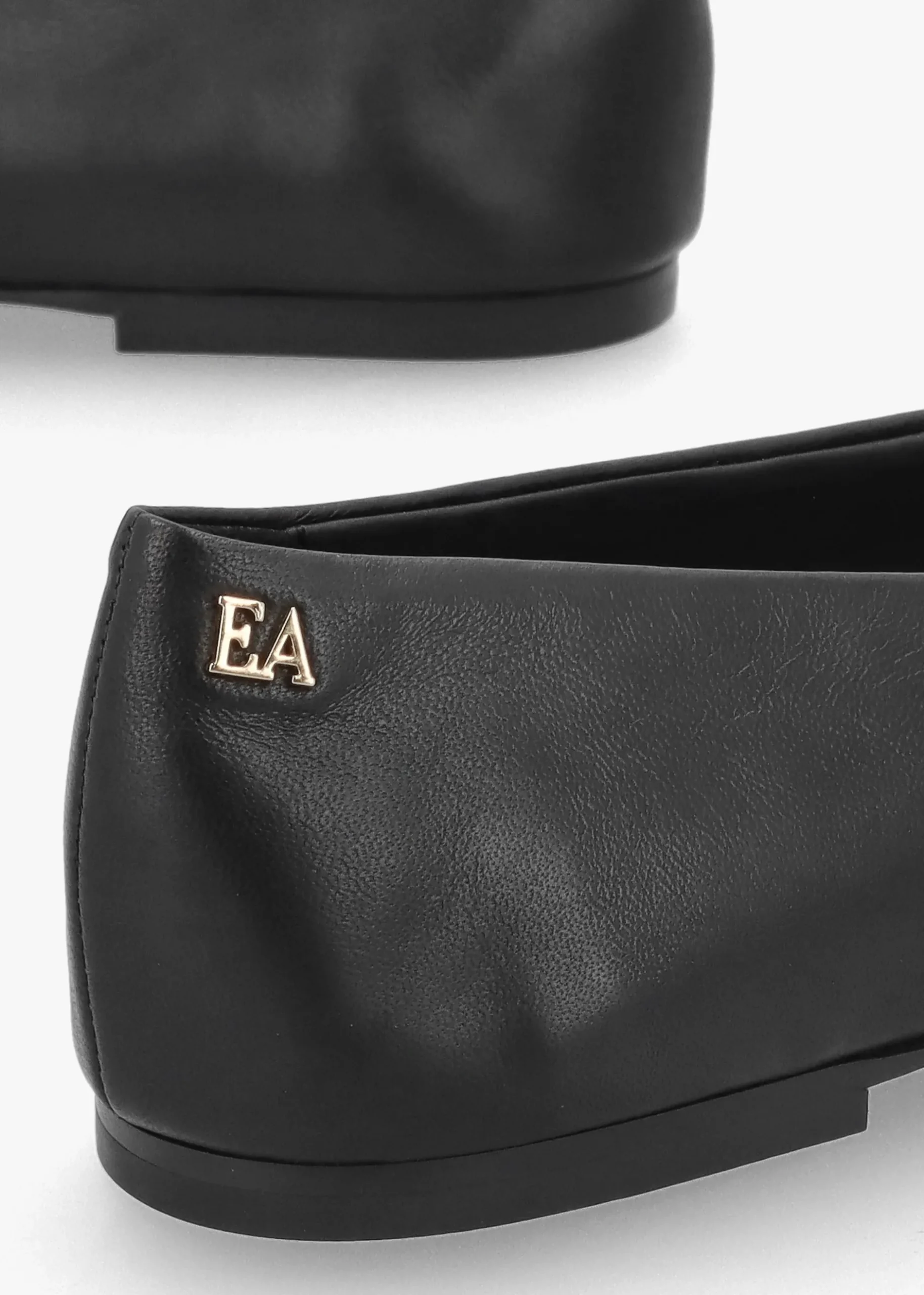 Fashion EMPORIO ARMANI Black Leather Square Toe Ballet Pumps