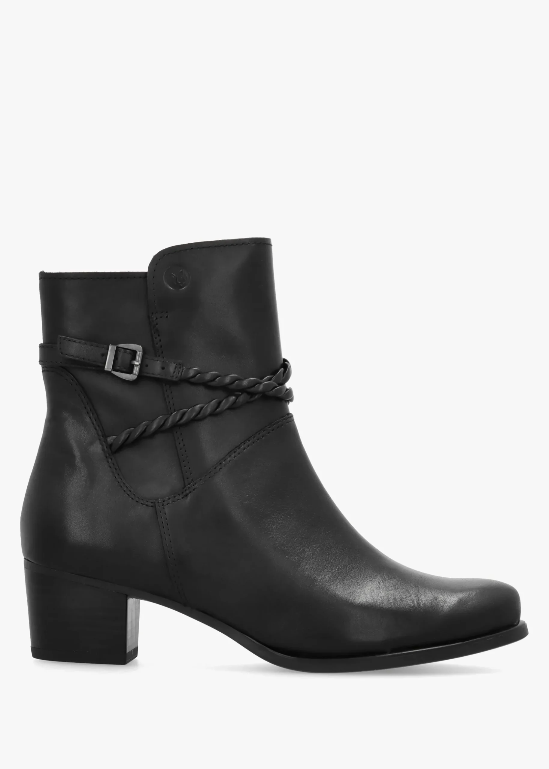 Sale CAPRICE Black Leather Twist Strap Block Heel Ankle Boots
