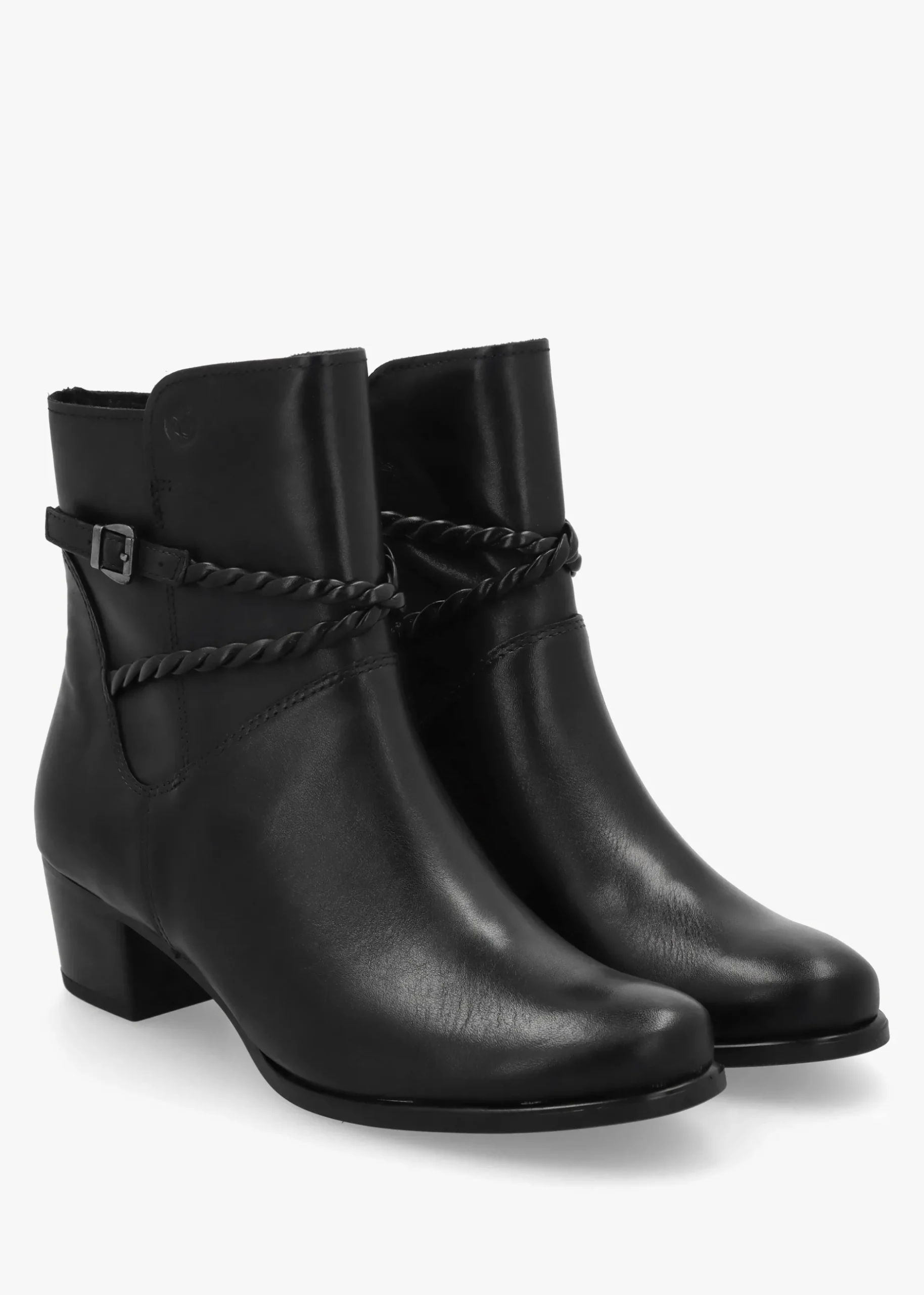 Sale CAPRICE Black Leather Twist Strap Block Heel Ankle Boots
