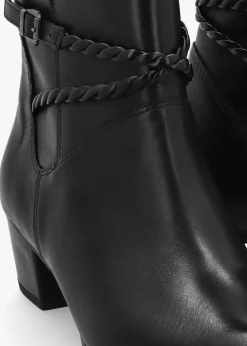 Sale CAPRICE Black Leather Twist Strap Block Heel Ankle Boots