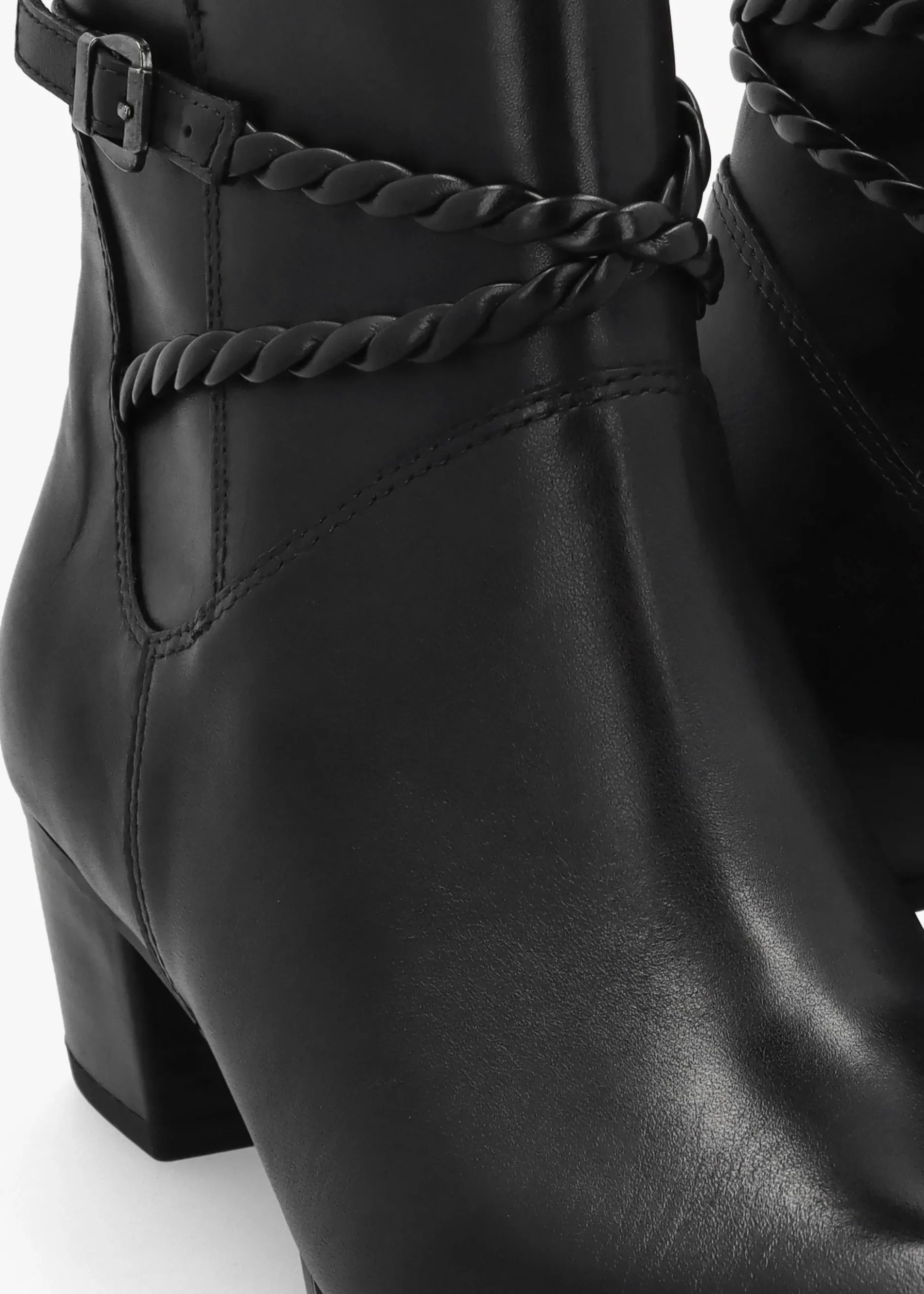 Sale CAPRICE Black Leather Twist Strap Block Heel Ankle Boots