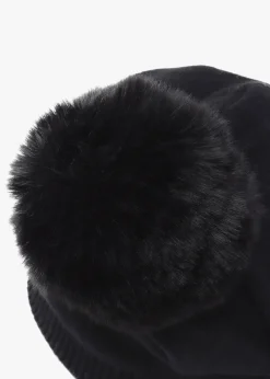 Clearance DANIEL Black Slouchy Knitted Pom Pom Hat