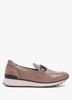 Fashion CAPRICE Blythe Taupe Leather Low Wedge Loafers