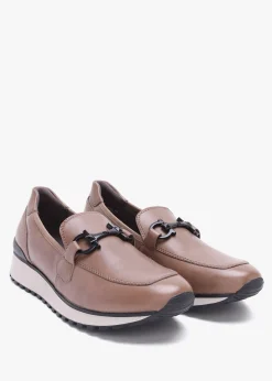 Fashion CAPRICE Blythe Taupe Leather Low Wedge Loafers
