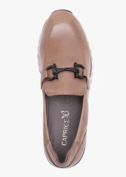 Fashion CAPRICE Blythe Taupe Leather Low Wedge Loafers