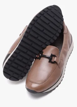 Fashion CAPRICE Blythe Taupe Leather Low Wedge Loafers