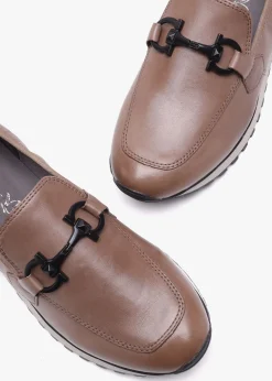 Fashion CAPRICE Blythe Taupe Leather Low Wedge Loafers