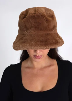 Discount OAKWOOD Bobland Tan Faux Fur Bucket Hat