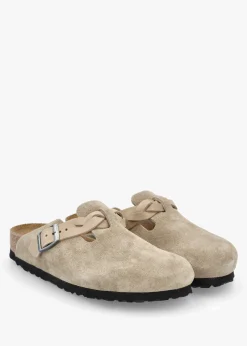 Clearance BIRKENSTOCK Boston Braided Taupe Suede Leather Clogs