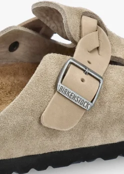 Clearance BIRKENSTOCK Boston Braided Taupe Suede Leather Clogs