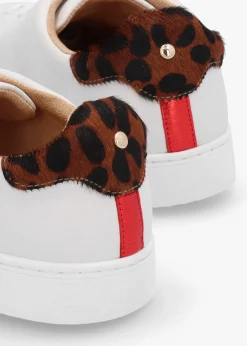 Online MODA IN PELLE Brandie White Leather Leopard Ankle Tab Trainers