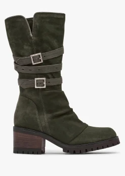 Hot MODA IN PELLE Brendie Khaki Suede Block Heel Calf Boots