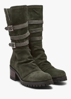 Hot MODA IN PELLE Brendie Khaki Suede Block Heel Calf Boots