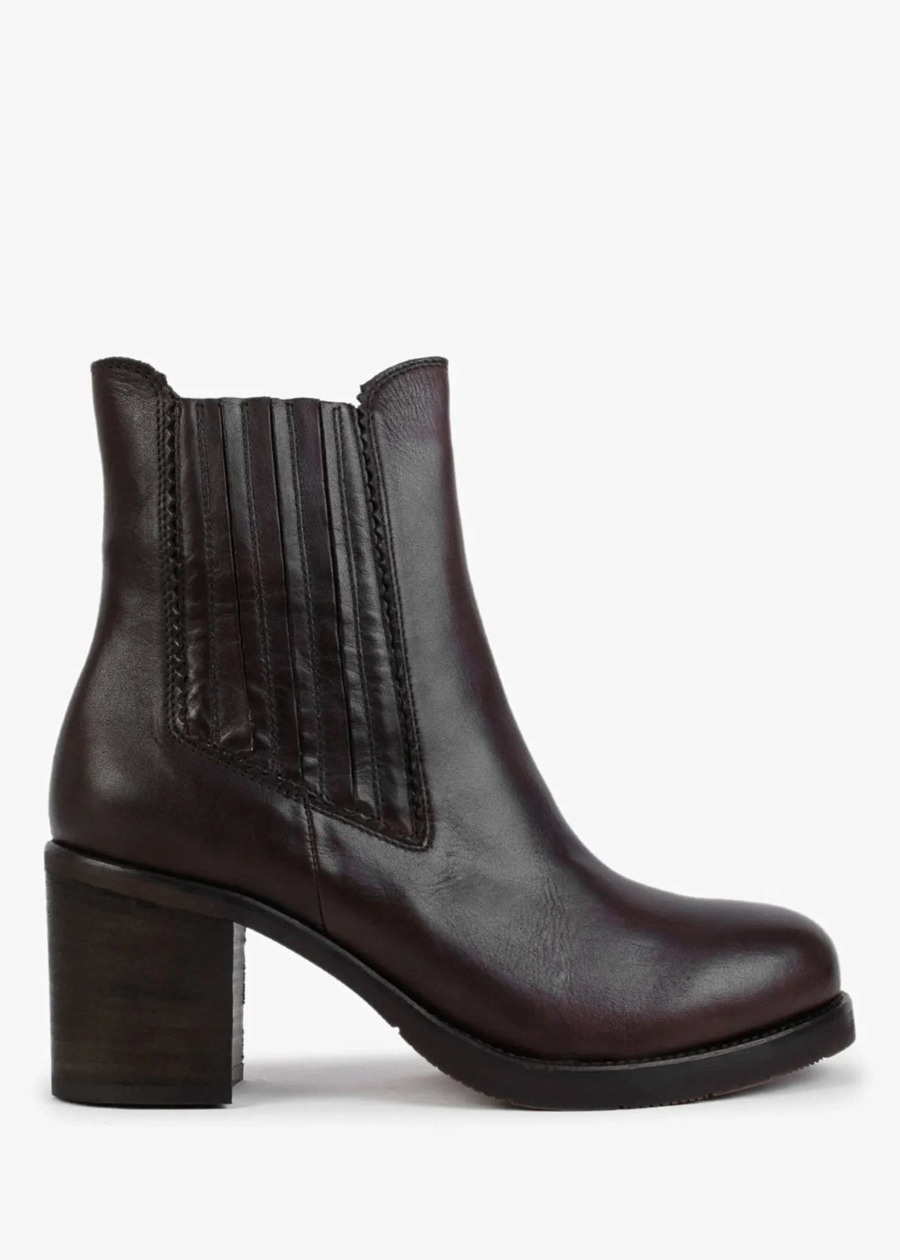 Hot MANAS Brown Leather Block Heel Chelsea Boots