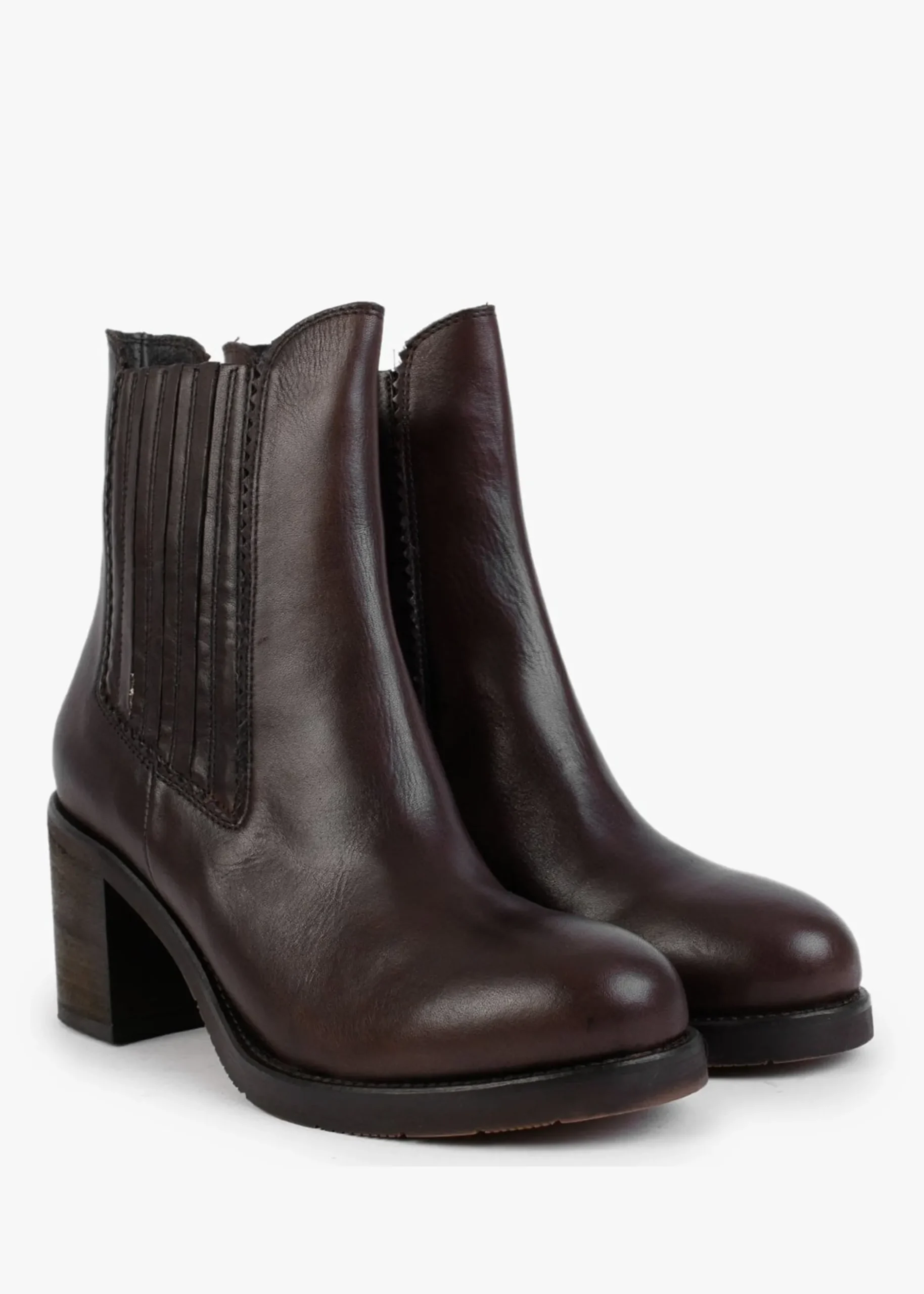 Hot MANAS Brown Leather Block Heel Chelsea Boots