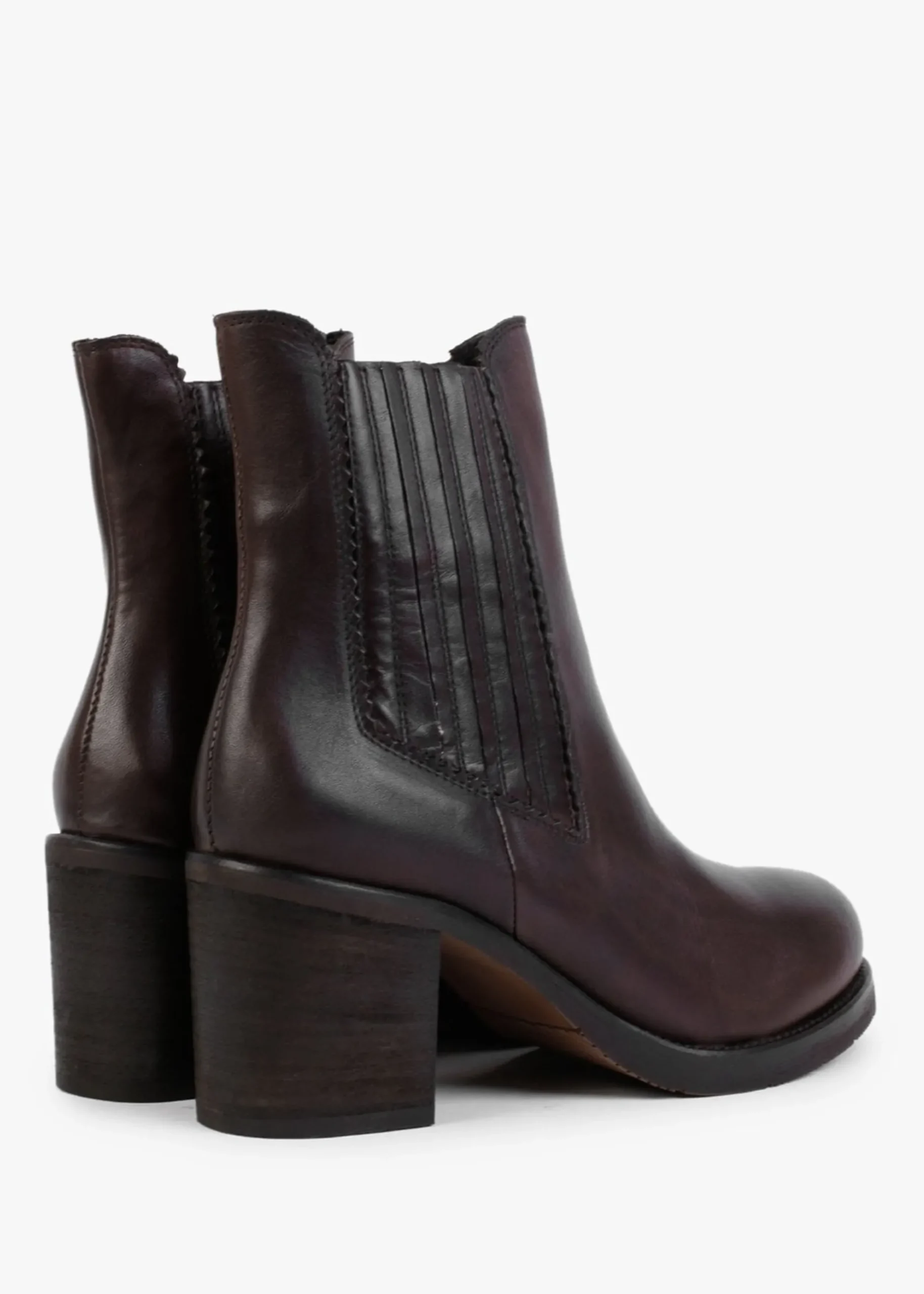 Hot MANAS Brown Leather Block Heel Chelsea Boots