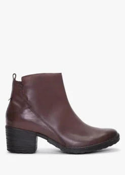 New Burgundy Leather Block Heel Ankle Boots