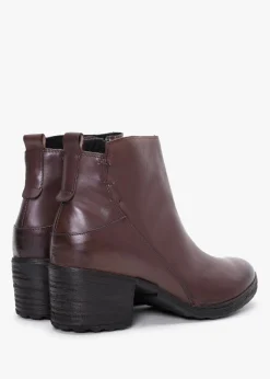 New Burgundy Leather Block Heel Ankle Boots