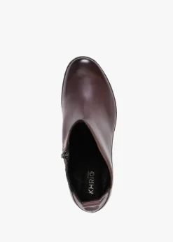 New Burgundy Leather Block Heel Ankle Boots