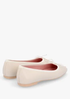 Sale PRETTY BALLERINAS Camille Cream Leather Square Toe Ballerina Pumps