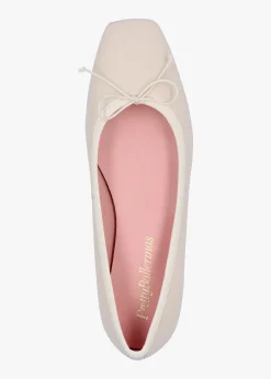 Sale PRETTY BALLERINAS Camille Cream Leather Square Toe Ballerina Pumps