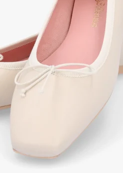 Sale PRETTY BALLERINAS Camille Cream Leather Square Toe Ballerina Pumps