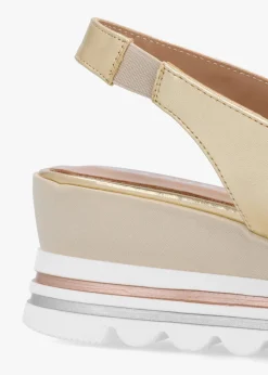 New DANIEL Canna Gold Leather Peep Toe Wedge Sandals