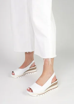 Hot DANIEL Canna White Leather Peep Toe Wedge Sandals