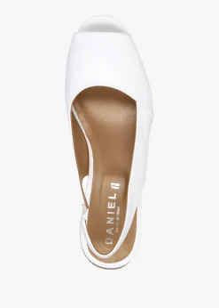 Hot DANIEL Canna White Leather Peep Toe Wedge Sandals