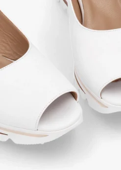 Hot DANIEL Canna White Leather Peep Toe Wedge Sandals