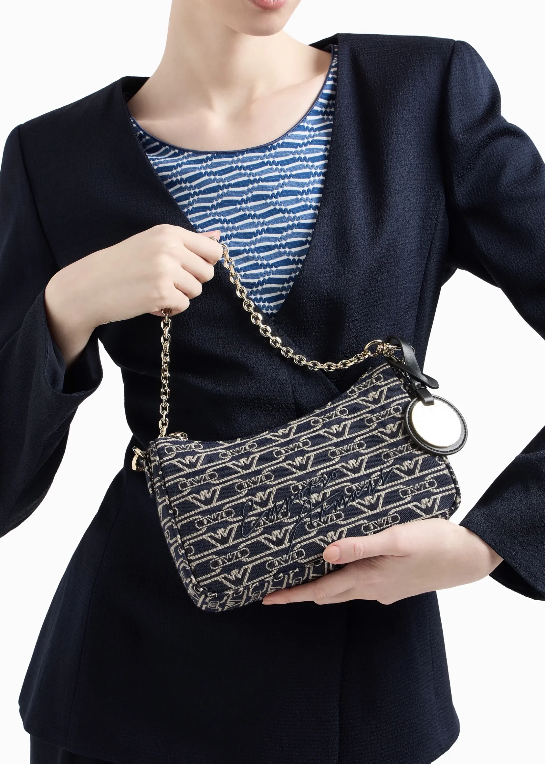 Best EMPORIO ARMANI Canvas Jacquard Denim Baguette Bag