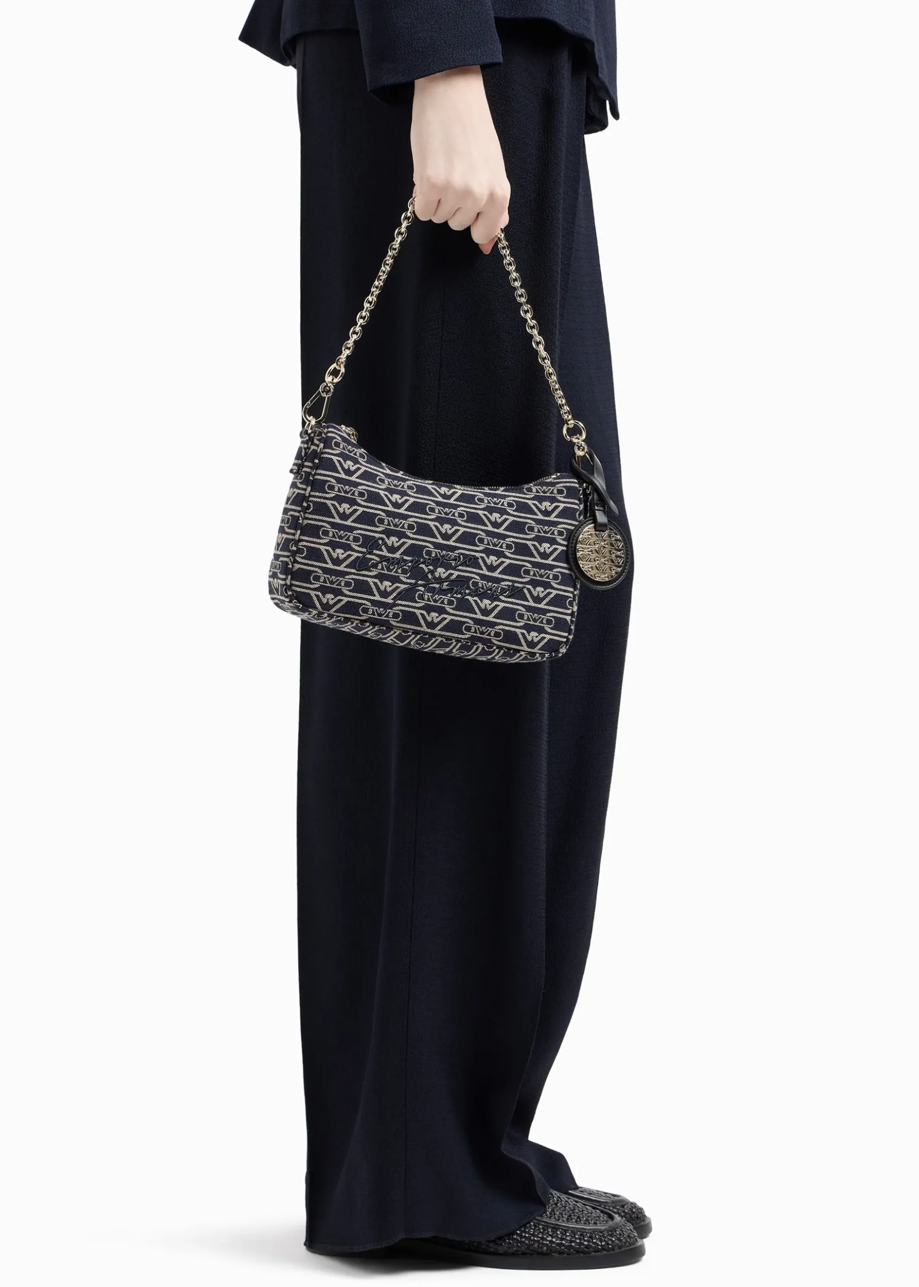 Best EMPORIO ARMANI Canvas Jacquard Denim Baguette Bag