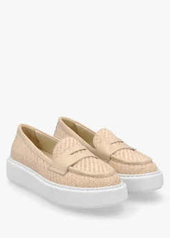Sale DONNA LEI Carly Beige Woven Leather Chunky Loafers