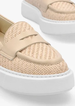 Sale DONNA LEI Carly Beige Woven Leather Chunky Loafers