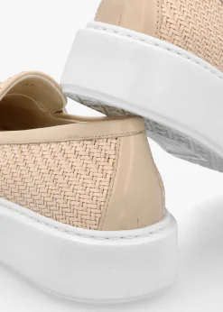 Sale DONNA LEI Carly Beige Woven Leather Chunky Loafers