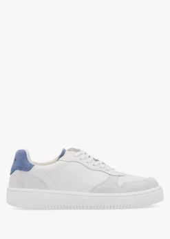 New BARBOUR Celeste White Chambray Leather Trainers