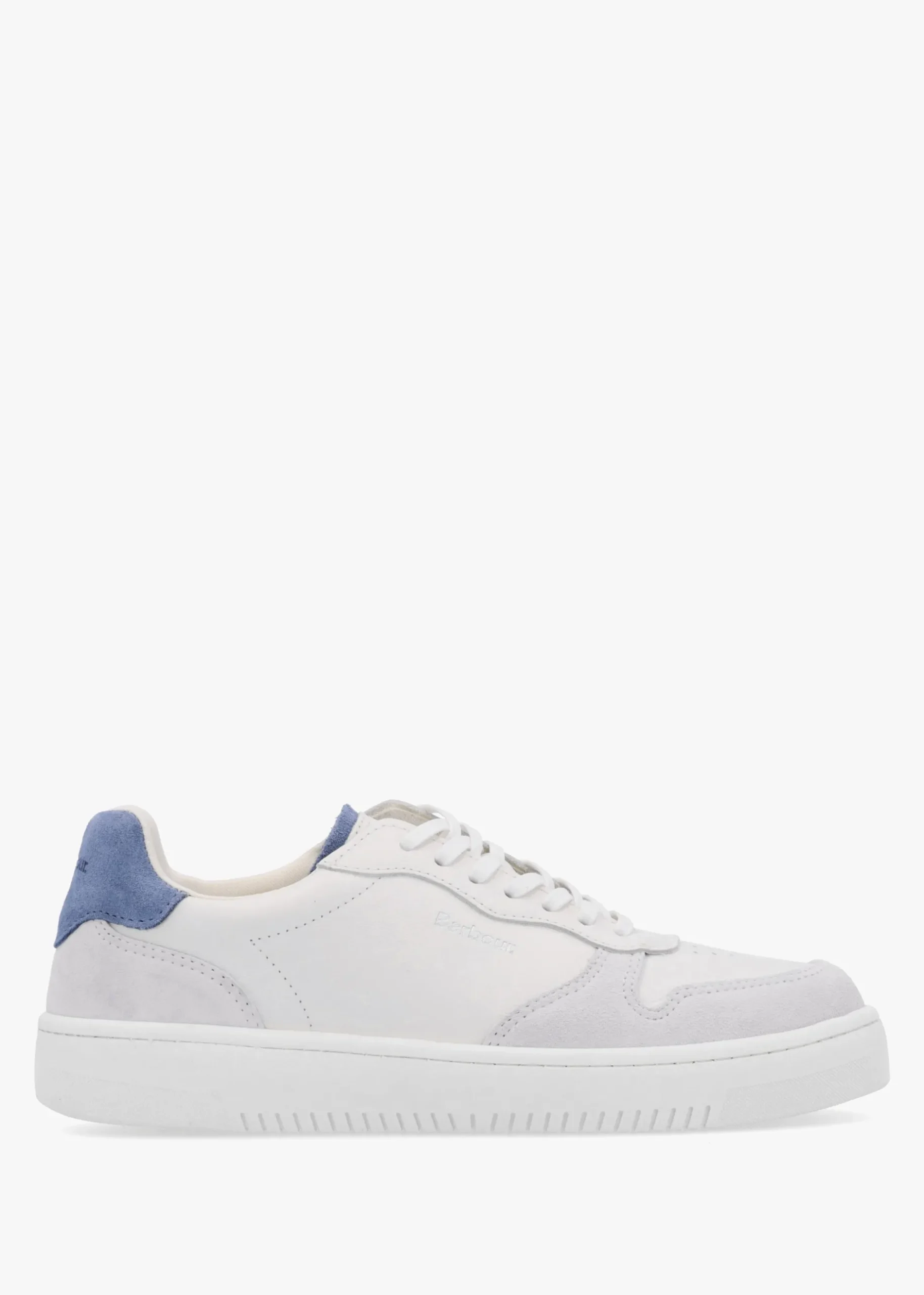 New BARBOUR Celeste White Chambray Leather Trainers