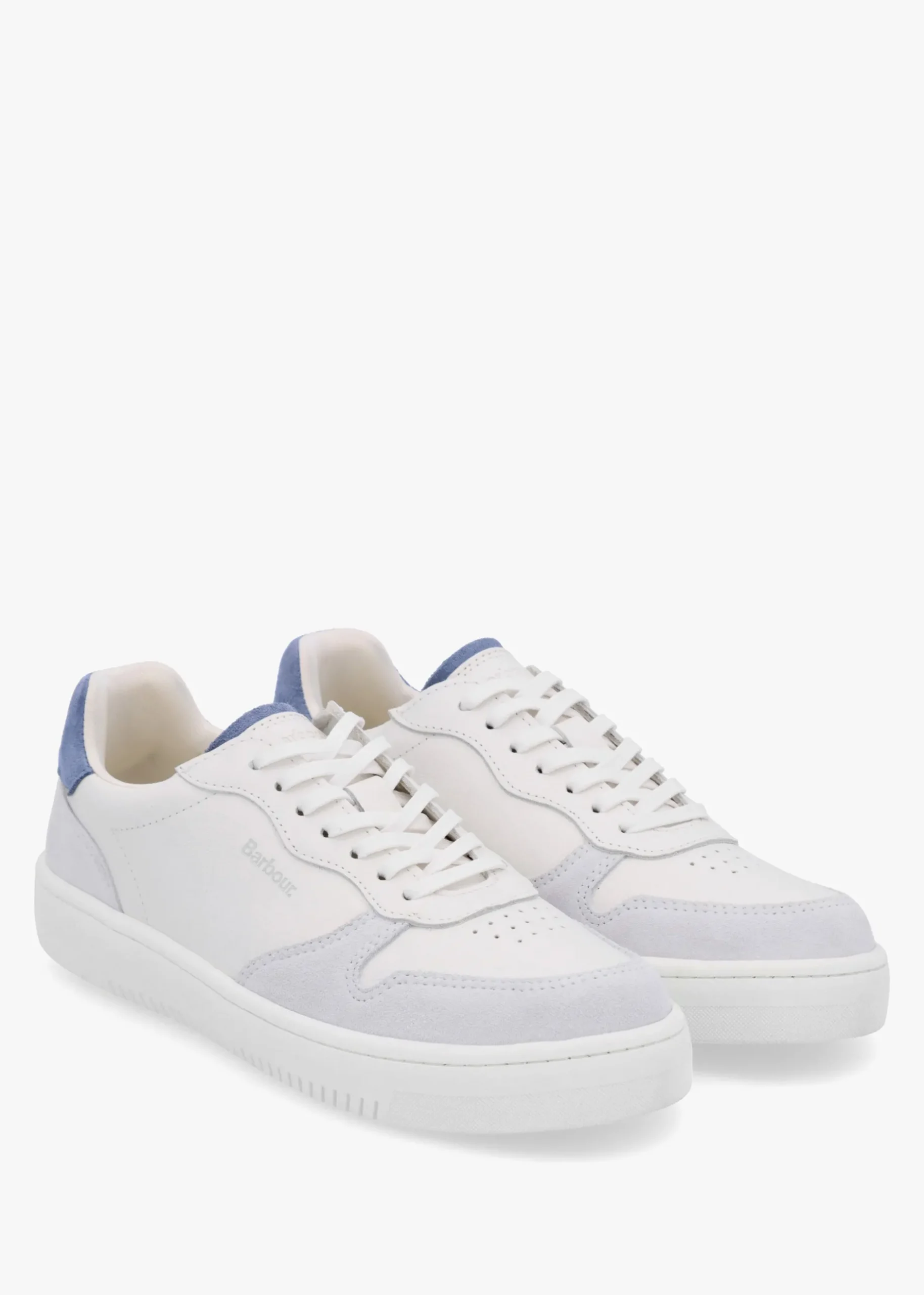 New BARBOUR Celeste White Chambray Leather Trainers
