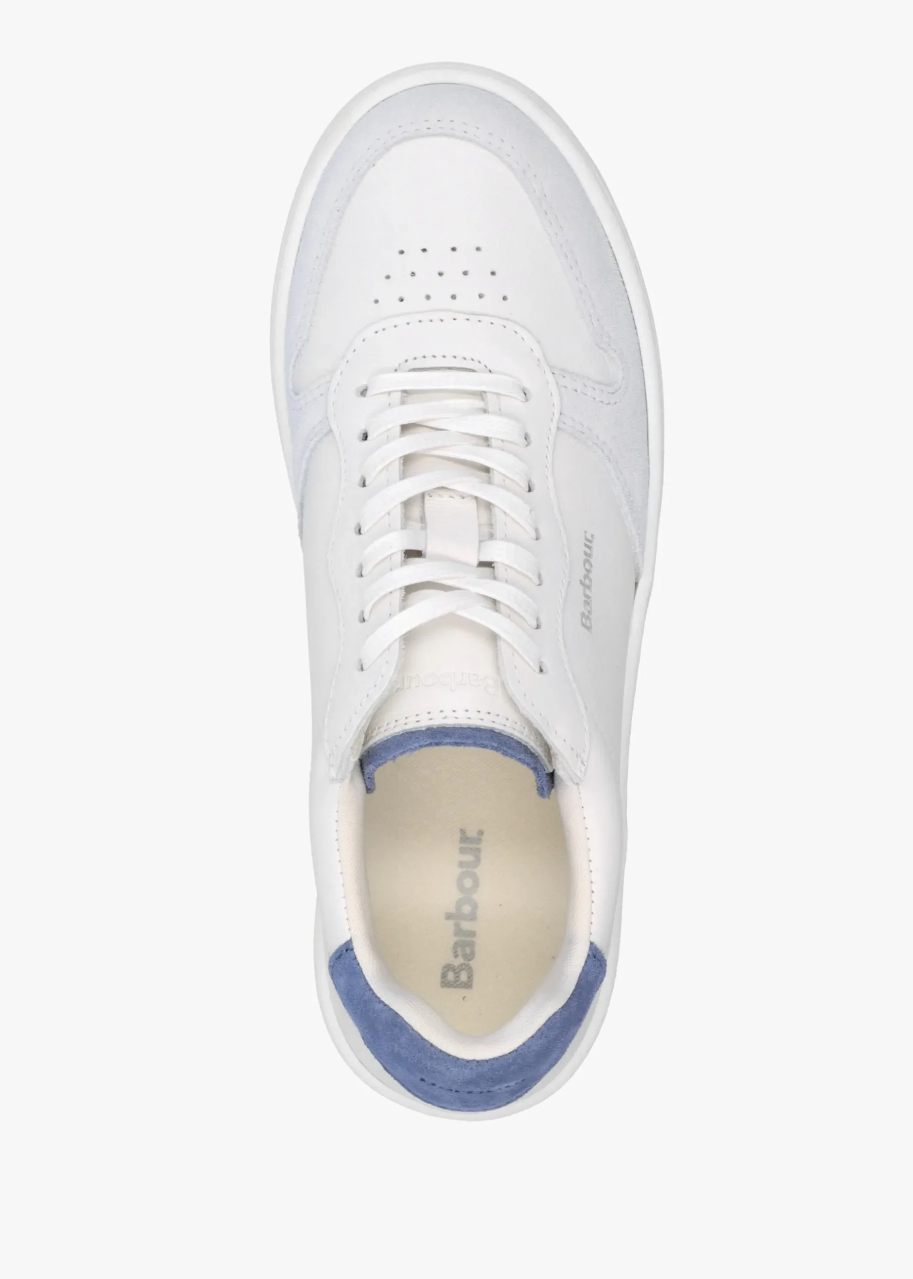 New BARBOUR Celeste White Chambray Leather Trainers