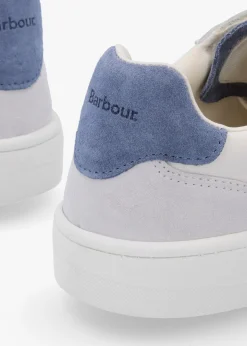 New BARBOUR Celeste White Chambray Leather Trainers