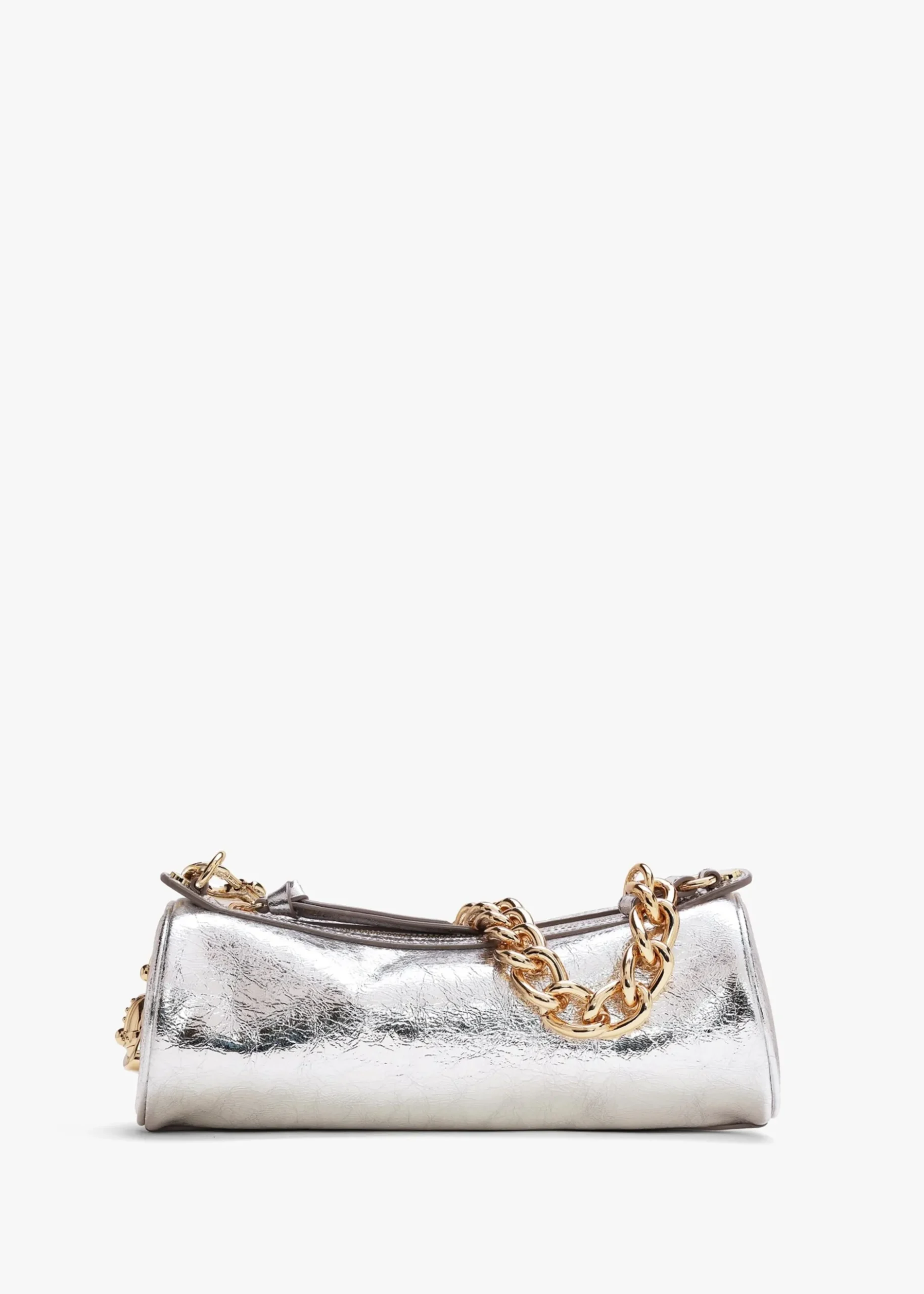 Best VIVIENNE WESTWOOD Cindy Cylinder Silver Metallic Crinkle Shoulder Bag
