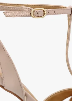 Best DANIEL Civil Nude Patent Leather T Bar Stiletto Heel Sandals