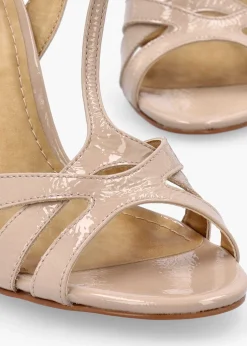 Best DANIEL Civil Nude Patent Leather T Bar Stiletto Heel Sandals