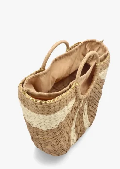 Online BLE Cream & Beige Straw Woven Shopper Bag