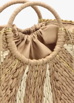 Online BLE Cream & Beige Straw Woven Shopper Bag