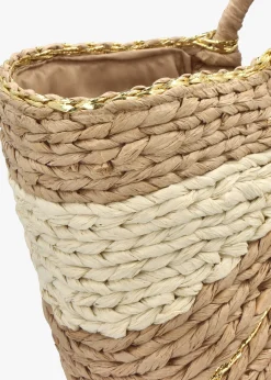 Online BLE Cream & Beige Straw Woven Shopper Bag