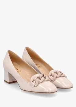 Fashion LUCA GROSSI Cream Patent Leather Block Heel Court Shoes