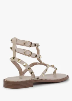 Clearance DF By DANIEL Cube Beige Square Studded Gladiator Sandals
