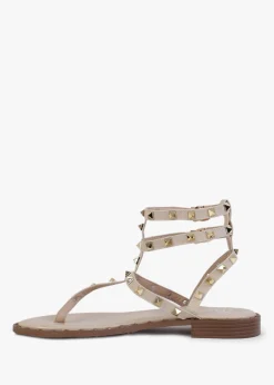 Clearance DF By DANIEL Cube Beige Square Studded Gladiator Sandals