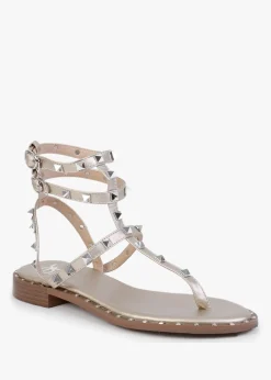Hot DF By DANIEL Cube Gold Square Studded Gladiator Sandals
